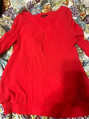 Vision 155 Deep Coral  Faux-Wrap V-Neck Tunic